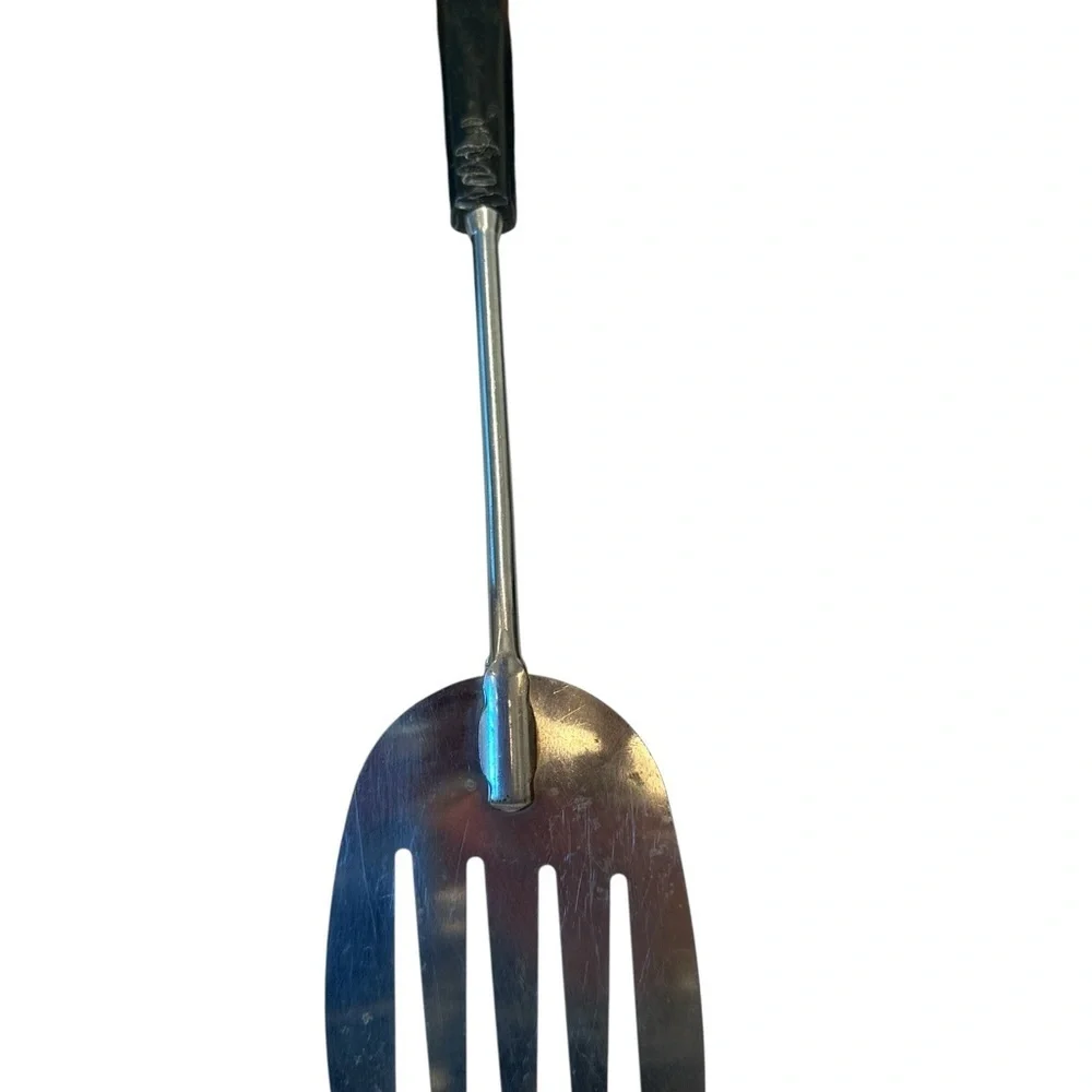 Vintage Ekco Keyhole Slotted Spatula USA Metal Chrome Black Handle 13